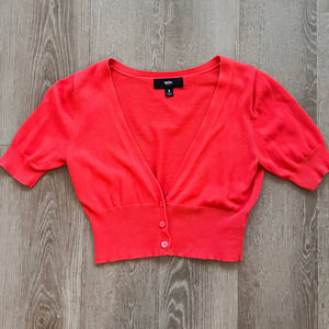Mossimo Orange Small Cropped 3 Button Short Sleeve 100% Cotton Cardigan